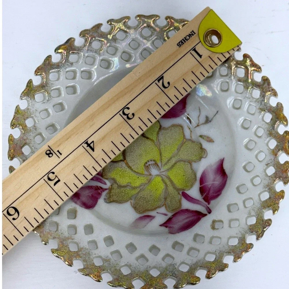 Vintage Japan Sterling‎ China Iridescent Floral Textured Pansy Teacup & Saucer